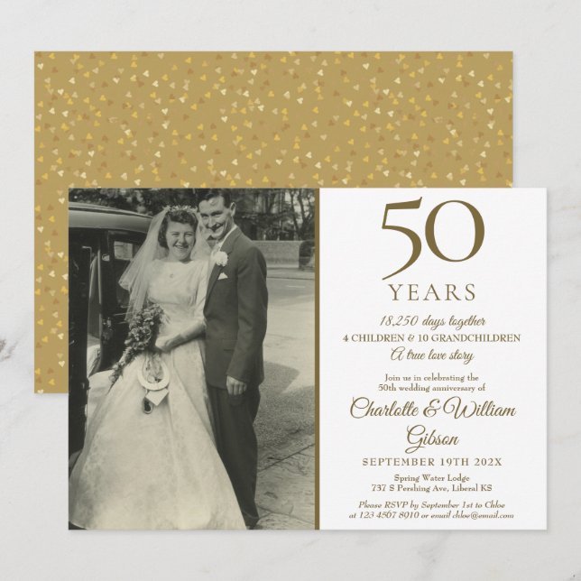 Invitación Recuerdos del 50º Aniversario Confeti Foto de Boda (Anverso / Reverso)