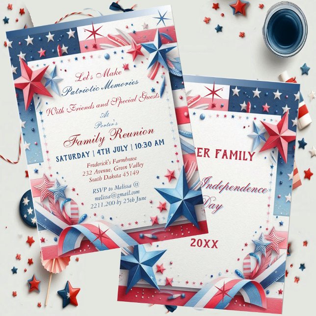 Invitación Recuerdos patrióticos Sindicatos de Estrellas y Ra (Patriotic Memories Family Union Stars and Stripes Invitation)
