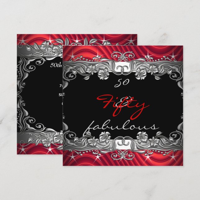 Invitación Red 50 y fabulosa fiesta de cumpleaños número 50 (Anverso / Reverso)