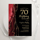 Invitación Red Agate Gold Black 70th Cumpleaños<br><div class="desc">Invitación a la fiesta de cumpleaños número 70 de rojo, negro y oro. Elegante diseño moderno con fondo geodésico de mármol agate acuarela, oro falso purpurina y tipografía de escritura. La carta de invitación de moda es perfecta para una elegante celebración del cumpleaños de las mujeres. Invitaciones Zazzle impresas o...</div>