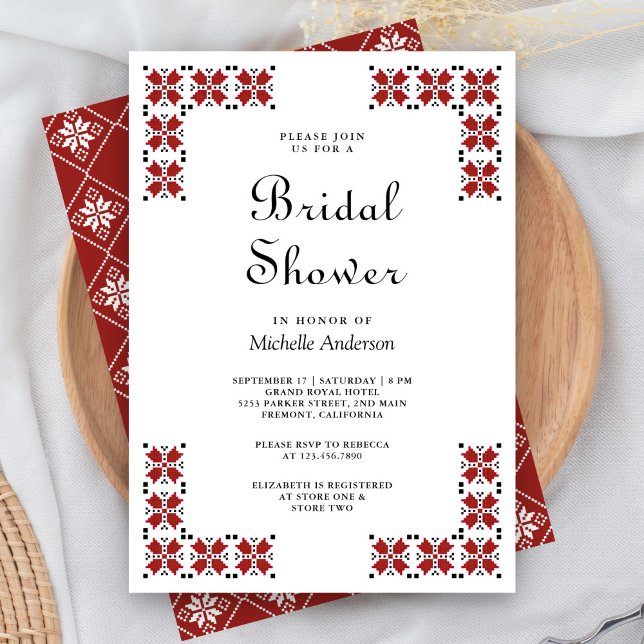 Invitación Red and Black Ukrainian Embroidery Bridal Shower (Subido por el creador)