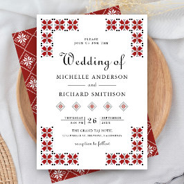 Invitación Red and Black Ukrainian Embroidery Wedding