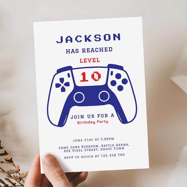 Invitación Red and Blue Level Up Gamer Boys Birthday Party (Subido por el creador)