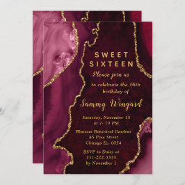 Invitación Red and Gold Agate Marble Sweet Sixteen
