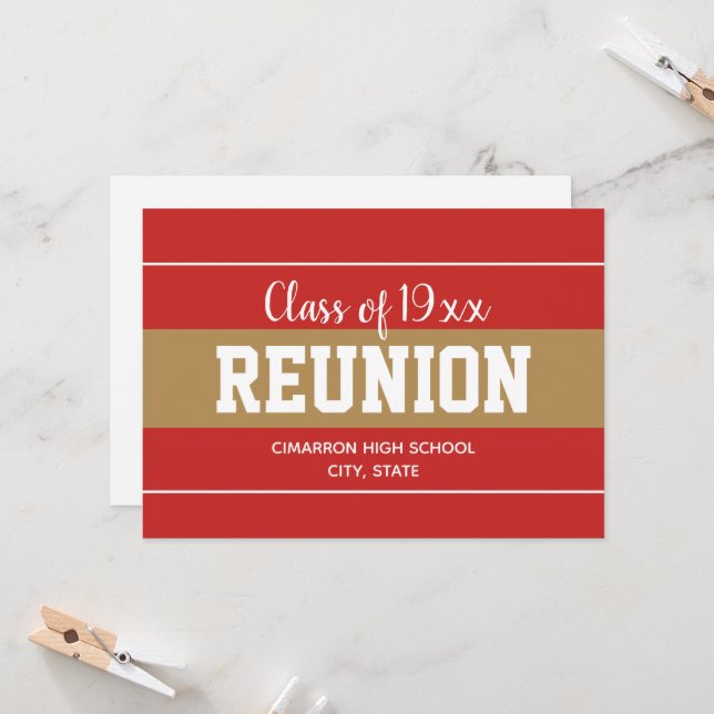 Invitación Red and Gold Any Year School Reunion Invitation (Anverso/Reverso In Situ)