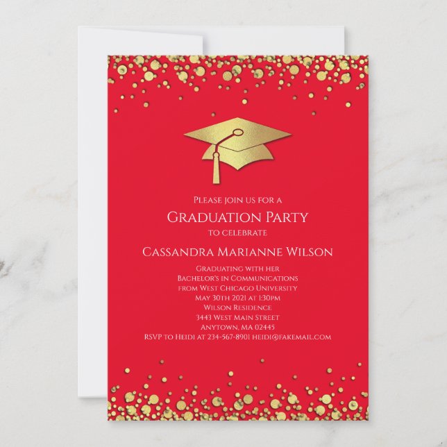 Invitación Red and Gold Graduation (Anverso)