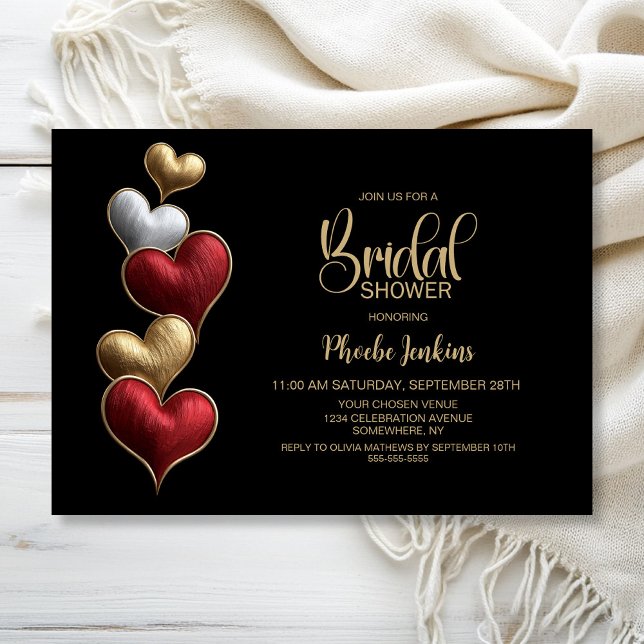 Invitación Red and Gold Hearts Bridal Shower (Subido por el creador)