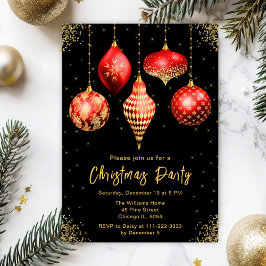 Invitación Red and Gold Ornaments Christmas Party