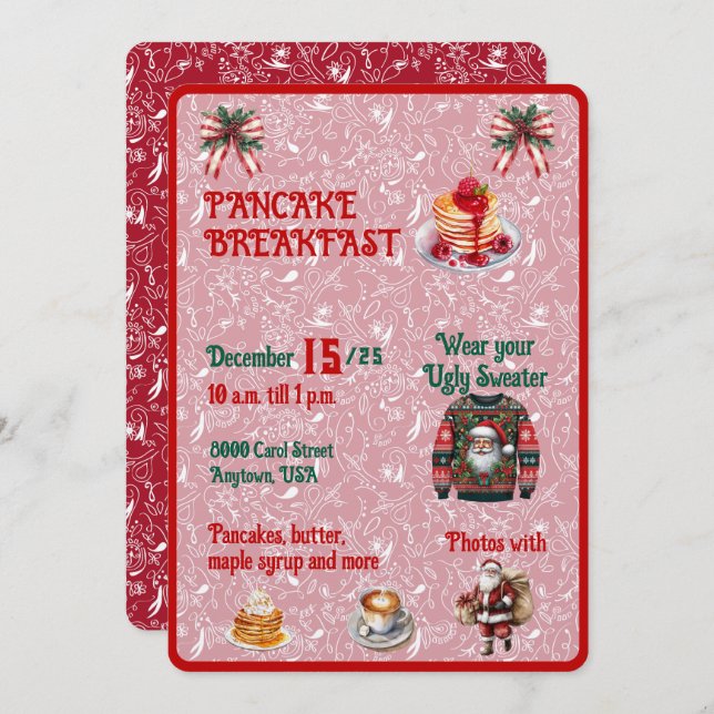 Invitación Red and Green Christmas Pancake Breakfast (Anverso / Reverso)