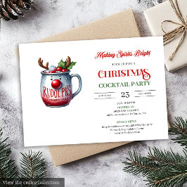 Invitación Red and green festive cocktails party invitation
