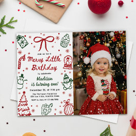 Invitación Red and Green Hand Drawn Christmas Birthday Photo