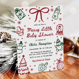 Invitación Red and Green Hand Drawn Merry Little Baby Shower