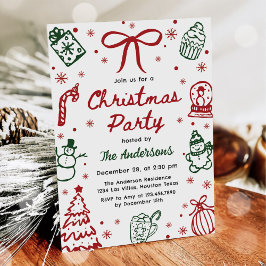 Invitación Red and Green Hand Drawn Quirky Christmas Party