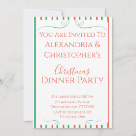 Invitación Red and Green Stripe Christmas Dinner Party