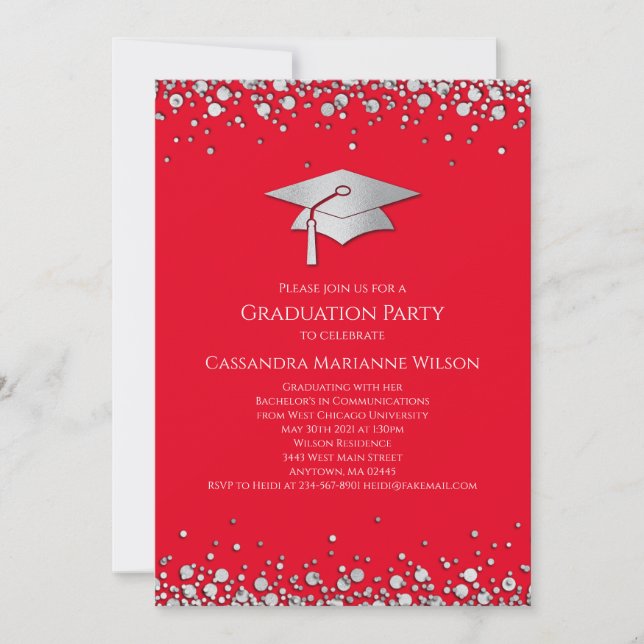 Invitación Red and Silver Graduation (Anverso)