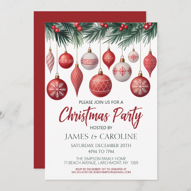 Invitación Red and White Christmas Party Invitation (Anverso / Reverso)