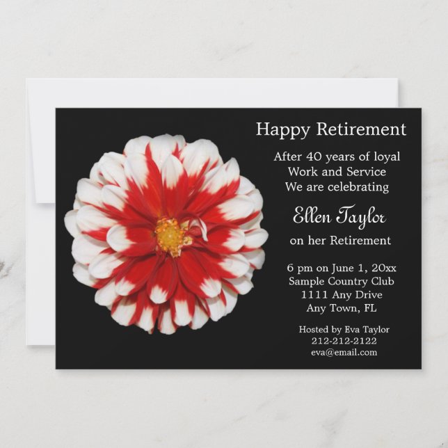 Invitación Red and White Floral Retirement Party Invitation (Anverso)