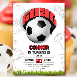 Invitación Red and White Soccer Ball Birthday Party 
