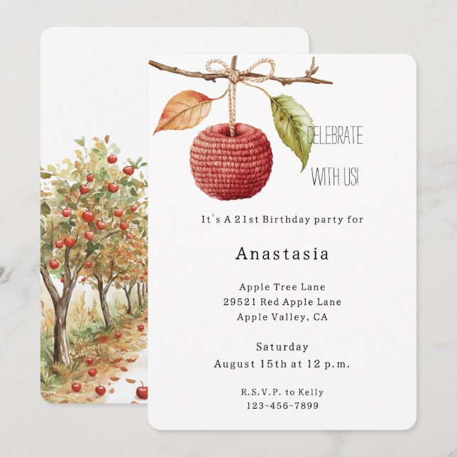 Invitación Red Apples Birthday (Anverso / Reverso)