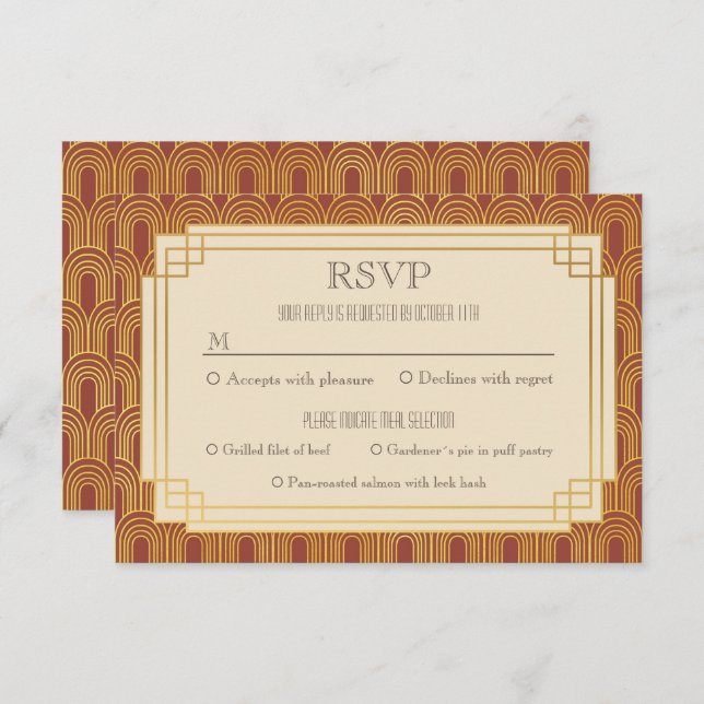 Invitación Red art deco rsvp (Anverso / Reverso)