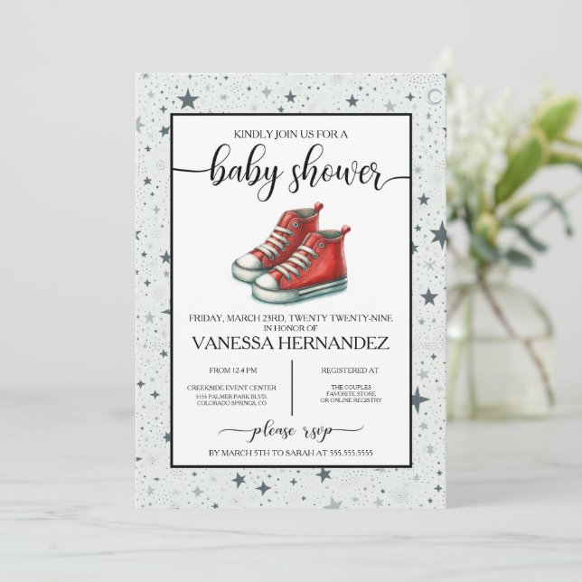Invitación Red Baby High Tops Baby Shower (Anverso de pie)