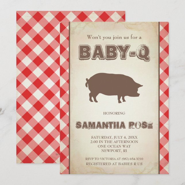 Invitación Red BabyQ Baby Shower, BBQ Baby Q Invite (Anverso / Reverso)