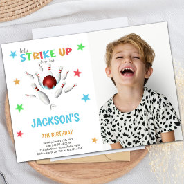 Invitación Red Ball Bowling Birthday Invitations with photo