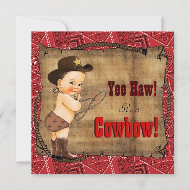 Invitación Red Bandana Cowboy Baby Shower (Anverso)