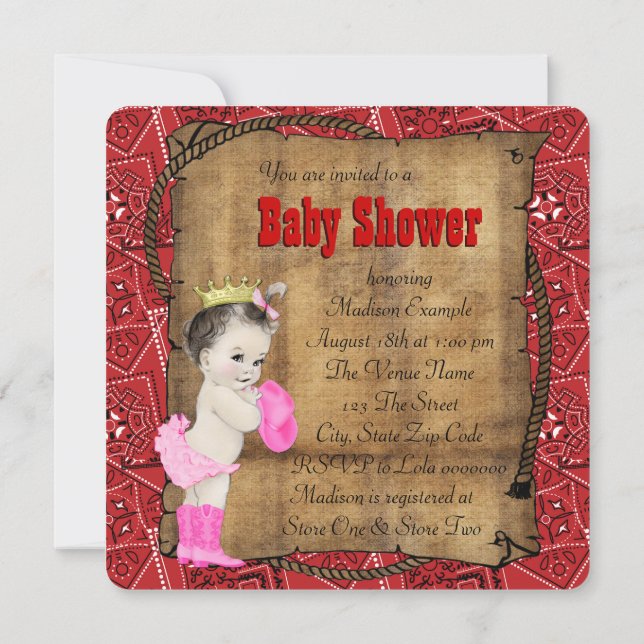 Invitación Red Bandana Cowgirl Baby Shower (Reverso)
