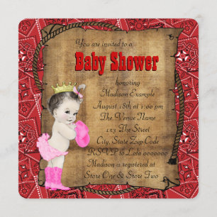 Invitación Red Bandana Cowgirl Baby Shower