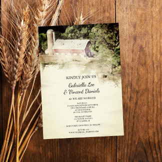 Invitación Red Barn Country Farm Boda Watercolor
