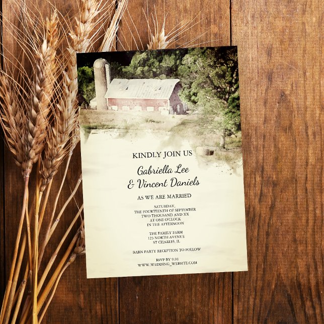 Invitación Red Barn Country Farm Boda Watercolor (Subido por el creador)