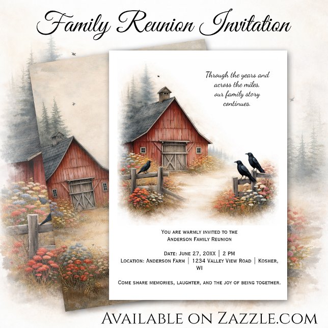Invitación Red Barn Crows Farm Family Reunion | (Subido por el creador)