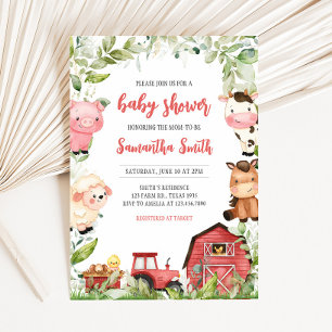 Invitación Red Barnyard Farm Baby Shower