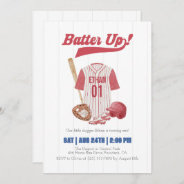 Invitación Red Batter Up Baseball First Birthday Invitation