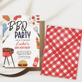 Invitación Red Bbq Blue Oven Mitt Boys Bbq Cumpleaños