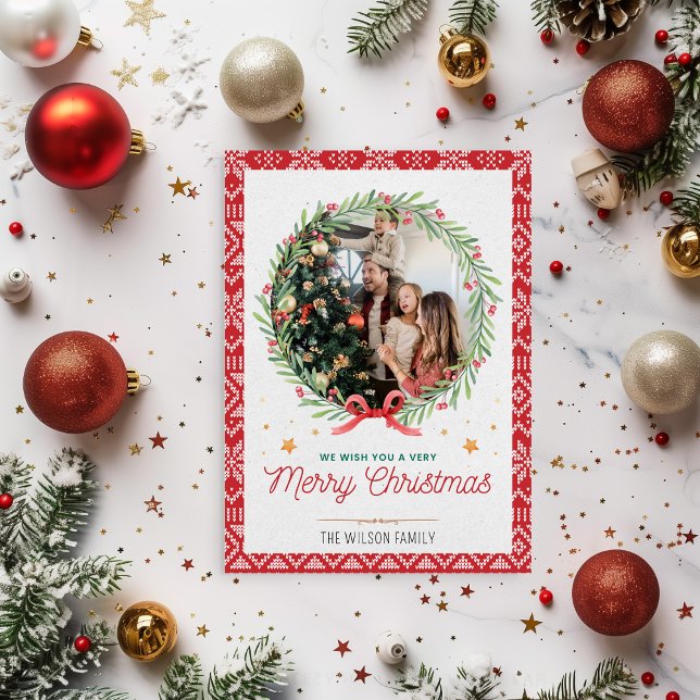 Invitación Red Beige Vintage Photo Christmas Card (Subido por el creador)