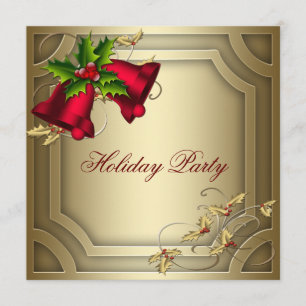 Invitación Red Bells Gold Corporate Navidades Fiesta