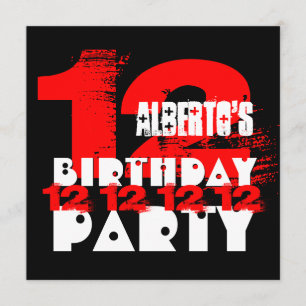 Invitación RED BLACK 12th Birthday Party V03 de 12 años