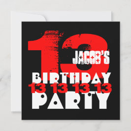 Invitación RED BLACK 13th Birthday Party V05 de 13 años