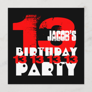 Invitación RED BLACK 13th Birthday Party V05 de 13 años