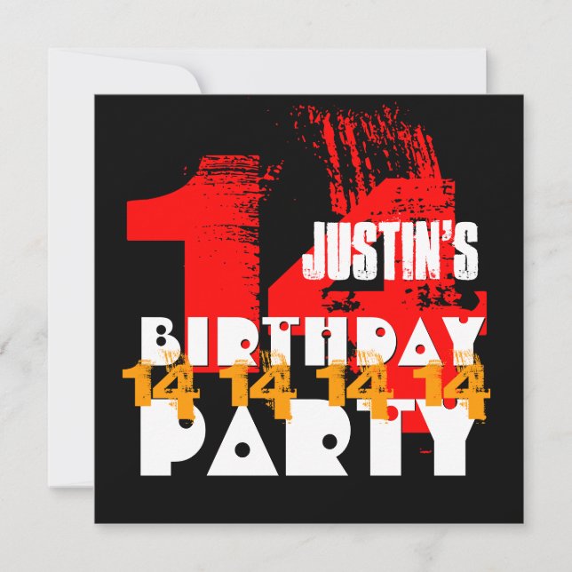 Invitación RED BLACK 14th Birthday Party V06 de 14 años (Anverso)