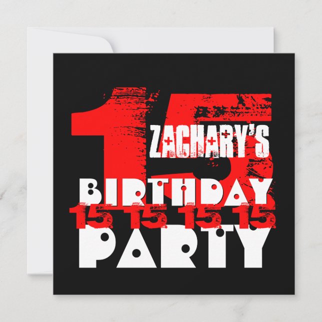 Invitación RED BLACK 15th Birthday Party V07 de 15 años (Anverso)