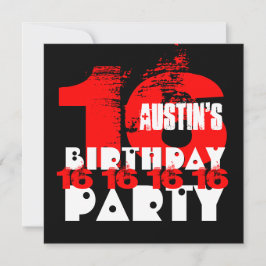Invitación RED BLACK 16a fiesta de cumpleaños V08 de 16 años