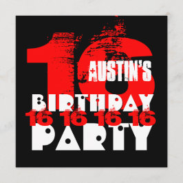 Invitación RED BLACK 16a fiesta de cumpleaños V08 de 16 años