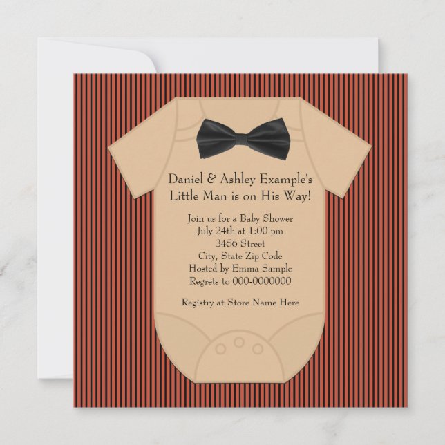 Invitación Red Black and Brown Pinstripe Baby Shower (Anverso)