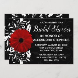Invitación Red Black and White Gerbera Daisy Bridal Shower