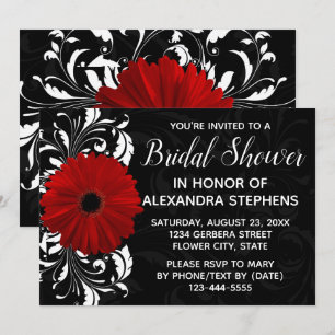 Invitación Red Black and White Gerbera Daisy Bridal Shower
