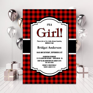 Invitación Red Black Buffalo Plaid Baby Shower