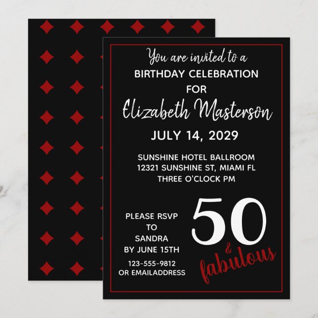 Invitación Red Black Cincuenta y Fabuloso partido de los 50 A (Anverso / Reverso)